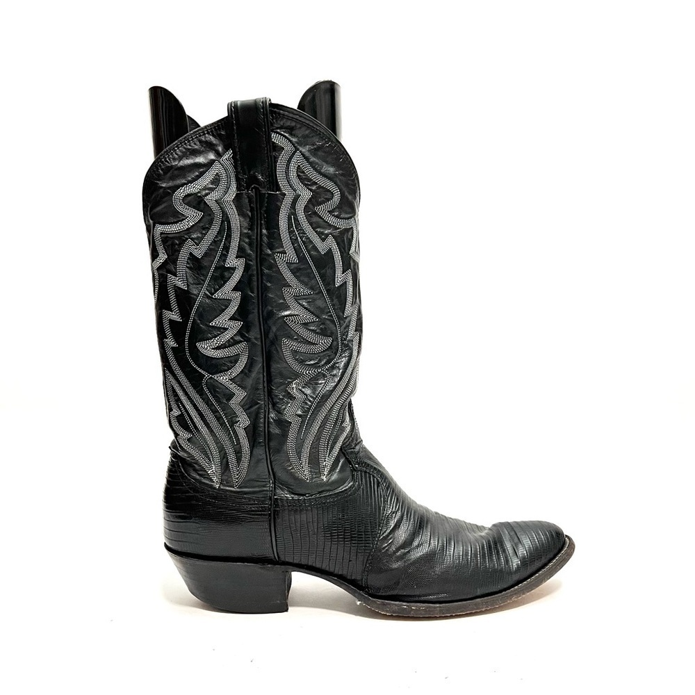 Vintage 1990s women’s black reptile leather pull on western style cowboy boots